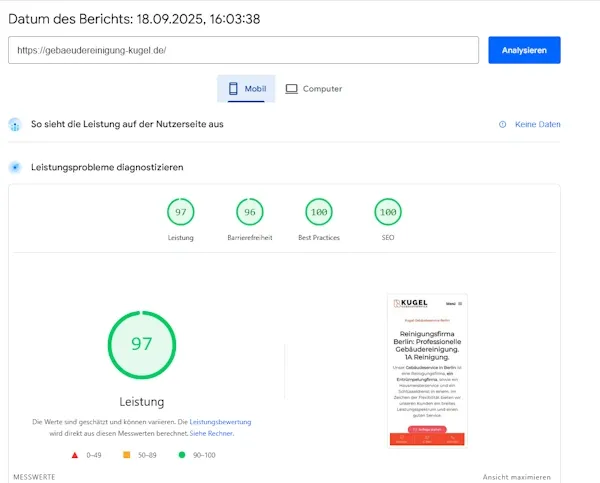 Leistungswerte Technik Webseite