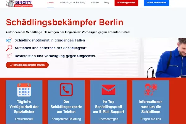 Webdesign für Kammerjäger, Schädlingsbekämpfer und Taubenabwehr.